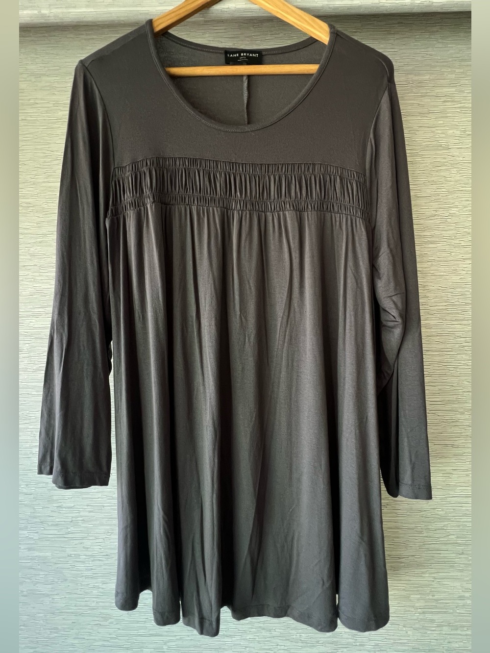 Lane Bryant Charcoal Smocked Yoke Long-Sleeve Tunic